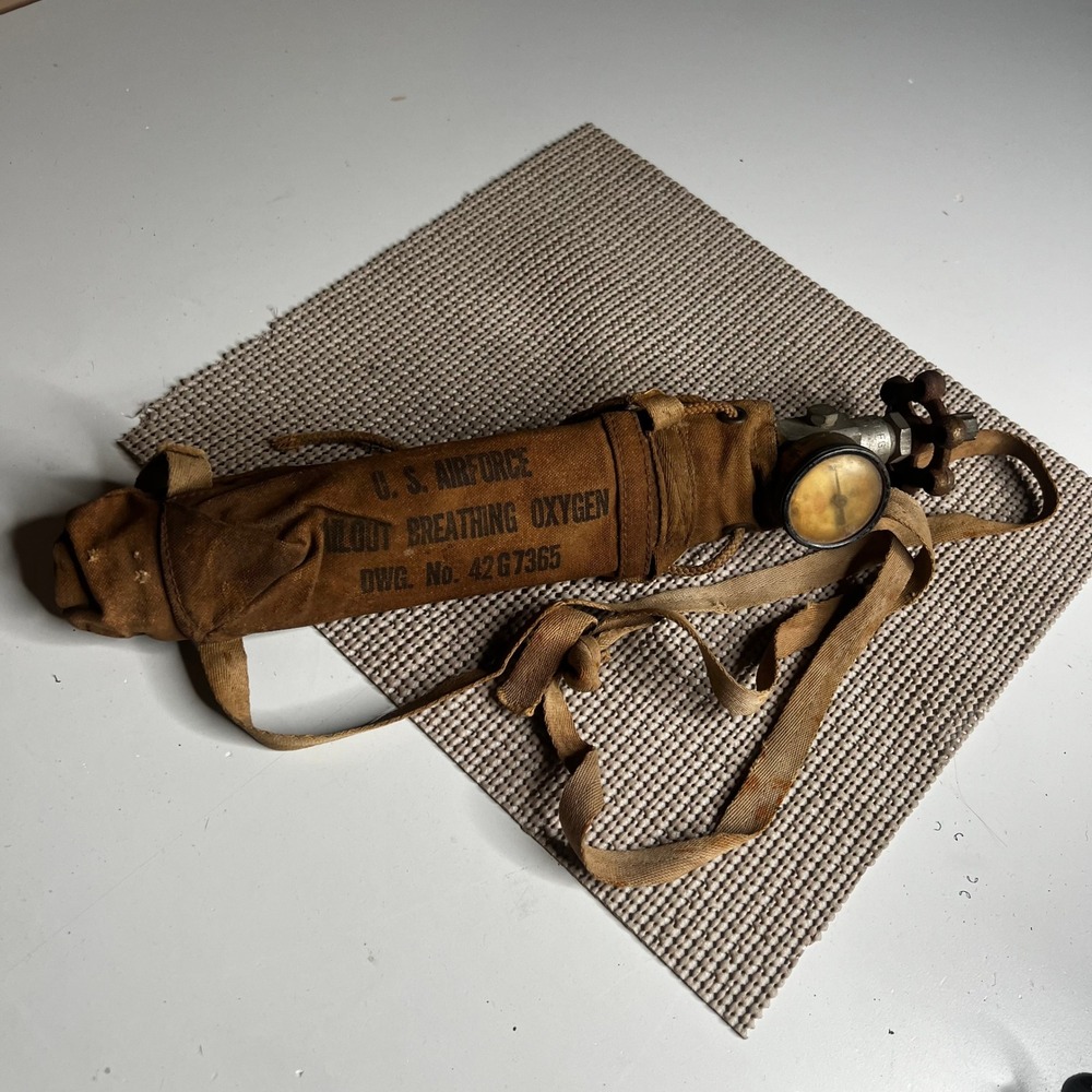 40s WWII Vintage US Airforce Bailout Breathing Oxygen Cylinder DWG No Ohio Chem